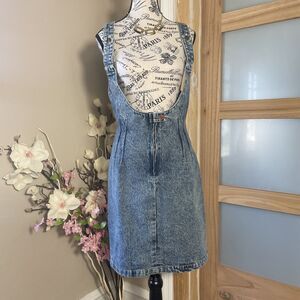 Vintage 80s Filippo Totti Denim Overall Mini Dress 9/10 Acid Wash Retro Indie